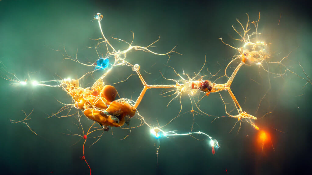 Neurons firing electrical impulses and neurotransmitters