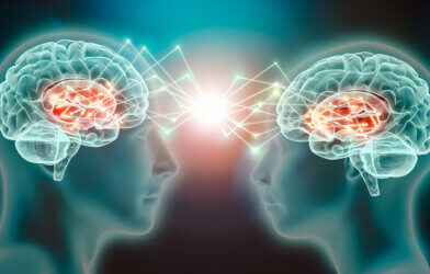 Image conceptualizes synchronized brains connecting