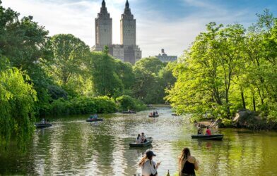 People enjoying a beautiful day in NYC's Central Park