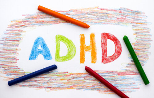 ADHD drawn on paper with crayons