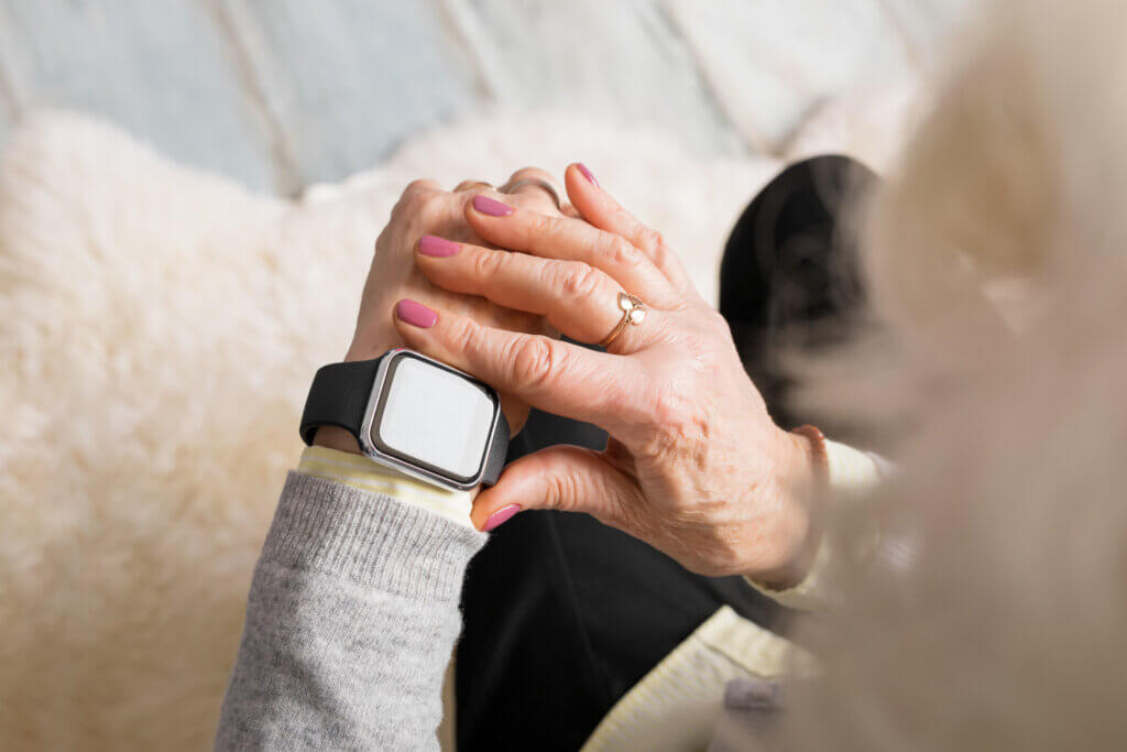 Senior or older adult using a smartwatch